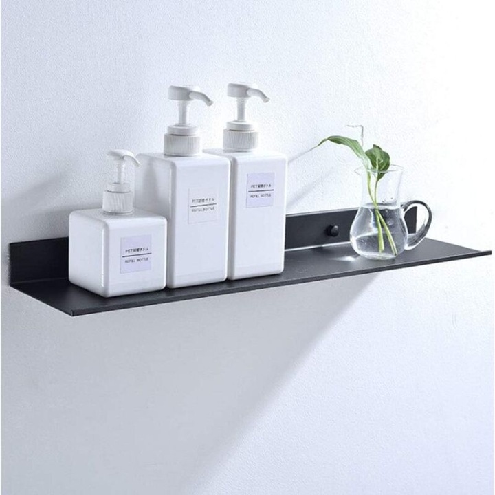 Raft de perete metalic negru 30x12x4cm multifunctional rezistent la rugina