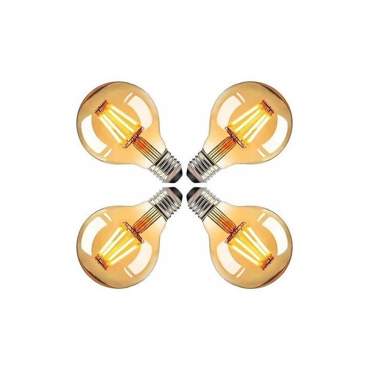 Vintage LED izzók G80 E27, 4W, borostyán üveg, 4 darabos szett