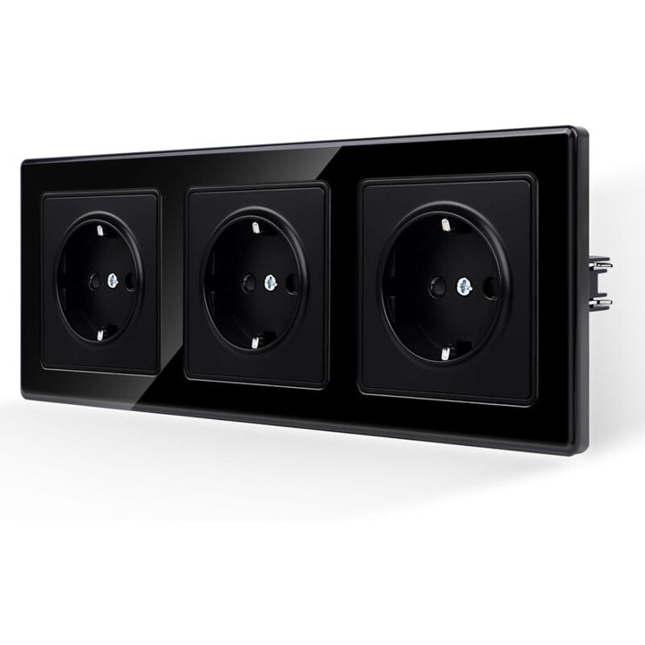 Prize incastrata din sticla neagra, 3-fach, 258x86mm, 250V, protectie la scurtcircuit