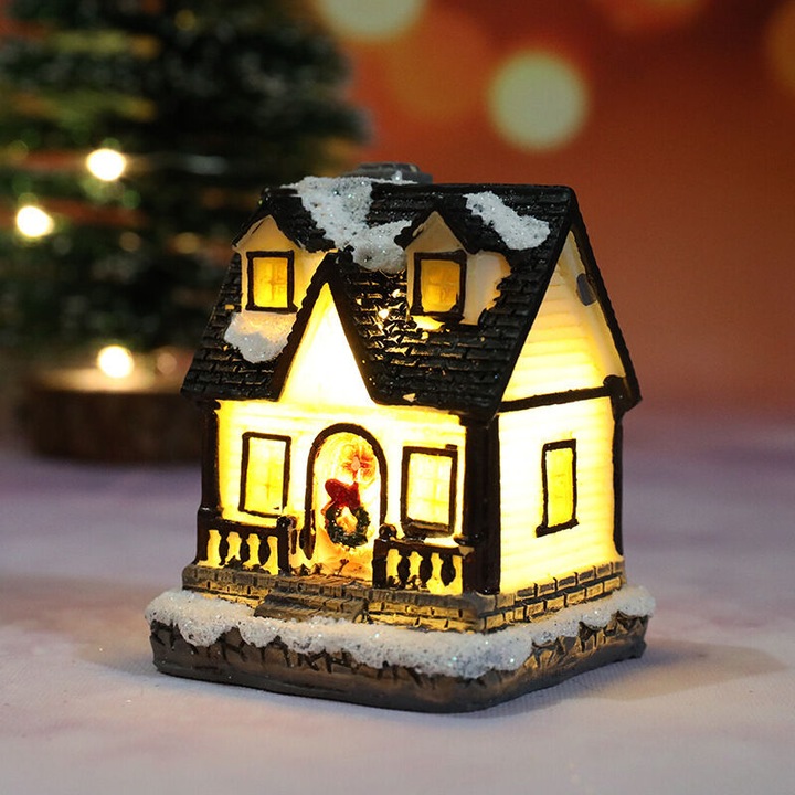 Set de decoratiuni Craciun, casa iluminata cu LED, material ABS, 30x20x15cm