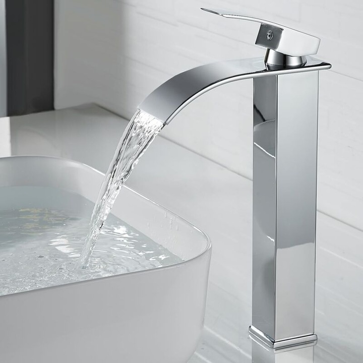 Baterie lavoar cascada, design modern, alama, crom, 2x60cm