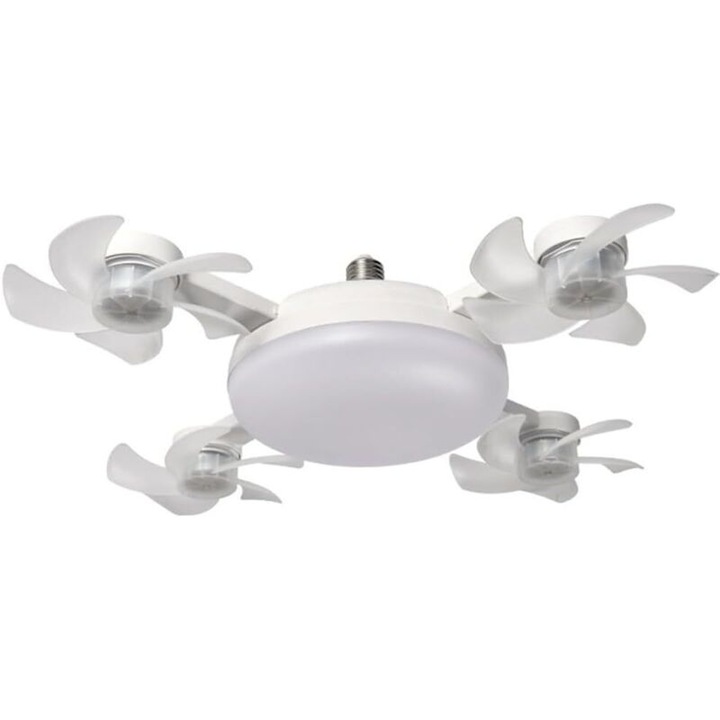 LED mennyezeti ventilátor, 4 lapátos, háromszínű fény, szabályozható, fehér, 50x50cm