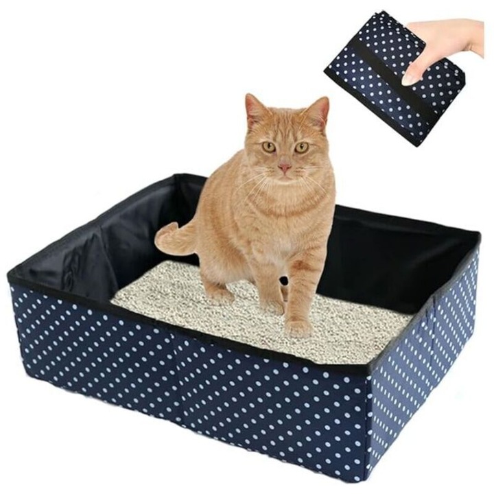 Сгъваема котешка тоалетна, водоустойчива, лесна за почистване, 40x30x13см, синя