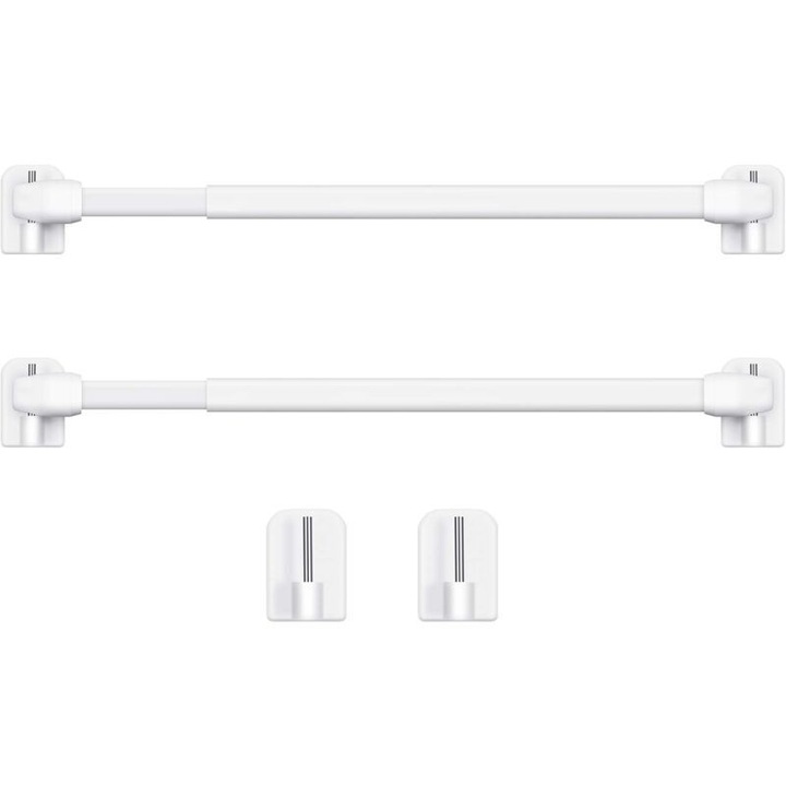 Set 2 suporturi pentru perdele albe ajustabile, lungime 40-60cm, cu carlige autoadezive