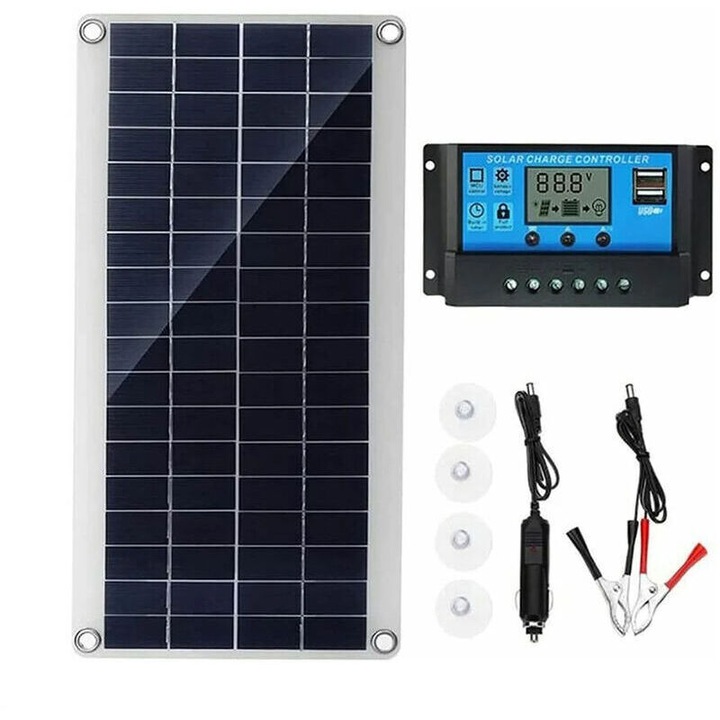 Kit panou solar 300W, 12V, controler de incarcare 20A, policristalin, dimensiuni 435x200x2.5mm, set pentru RV-uri si iahturi