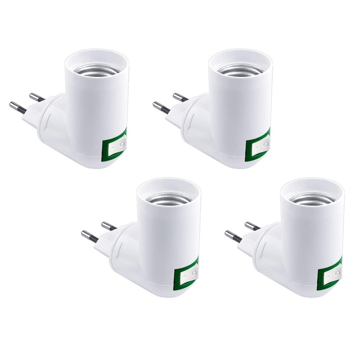 Set de 4 dulii E27 cu intrerupator, rotatie 180 grade, suport reglabil, stecher EU, culoare alb
