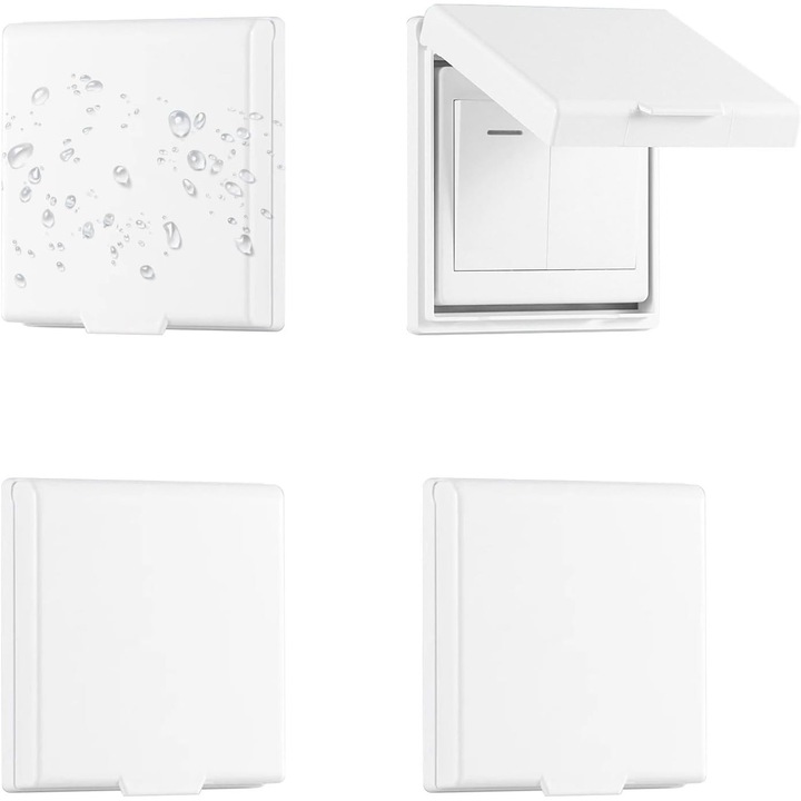 Capac autoadeziv pentru intrerupator de perete, format din 4 piese, capac priza de perete impermeabil reversibil tip 86, capac priza electrica pentru baie, dormitor, bucatarie, exterior, alb