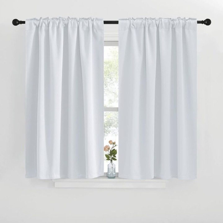 Perdele scurte set 2 bucati, albe, 76x60cm, pentru feronerie cu diametru de 2.5cm