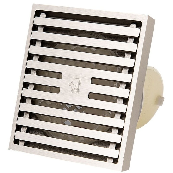 Scurgere pardoseala, inox si alama, filtru, roz auriu, 10x10cm