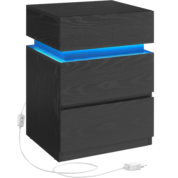 Нощно шкафче от MDF с LED осветление, регулируеми цветове и интензитет, 35x40x55 см, черно