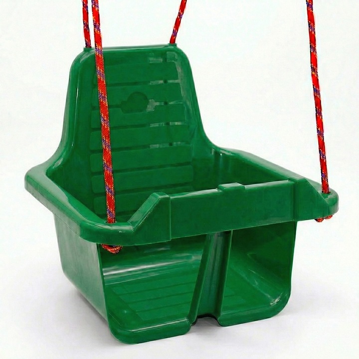 Leagan pentru Copii cu Spatar pentru Interior sau Exterior, Rezistent, Stabil si Usor, Franghii cu Inele Metalice de Prindere Incluse - VERDE INCHIS