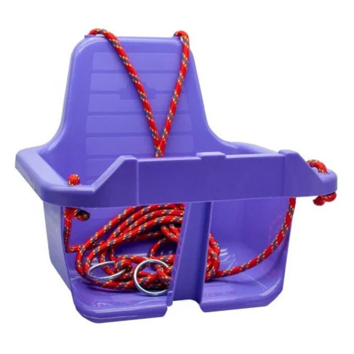 Leagan pentru Copii cu Spatar pentru Interior sau Exterior, Rezistent, Stabil si Usor, Franghii cu Inele Metalice de Prindere Incluse - Culoare Mov
