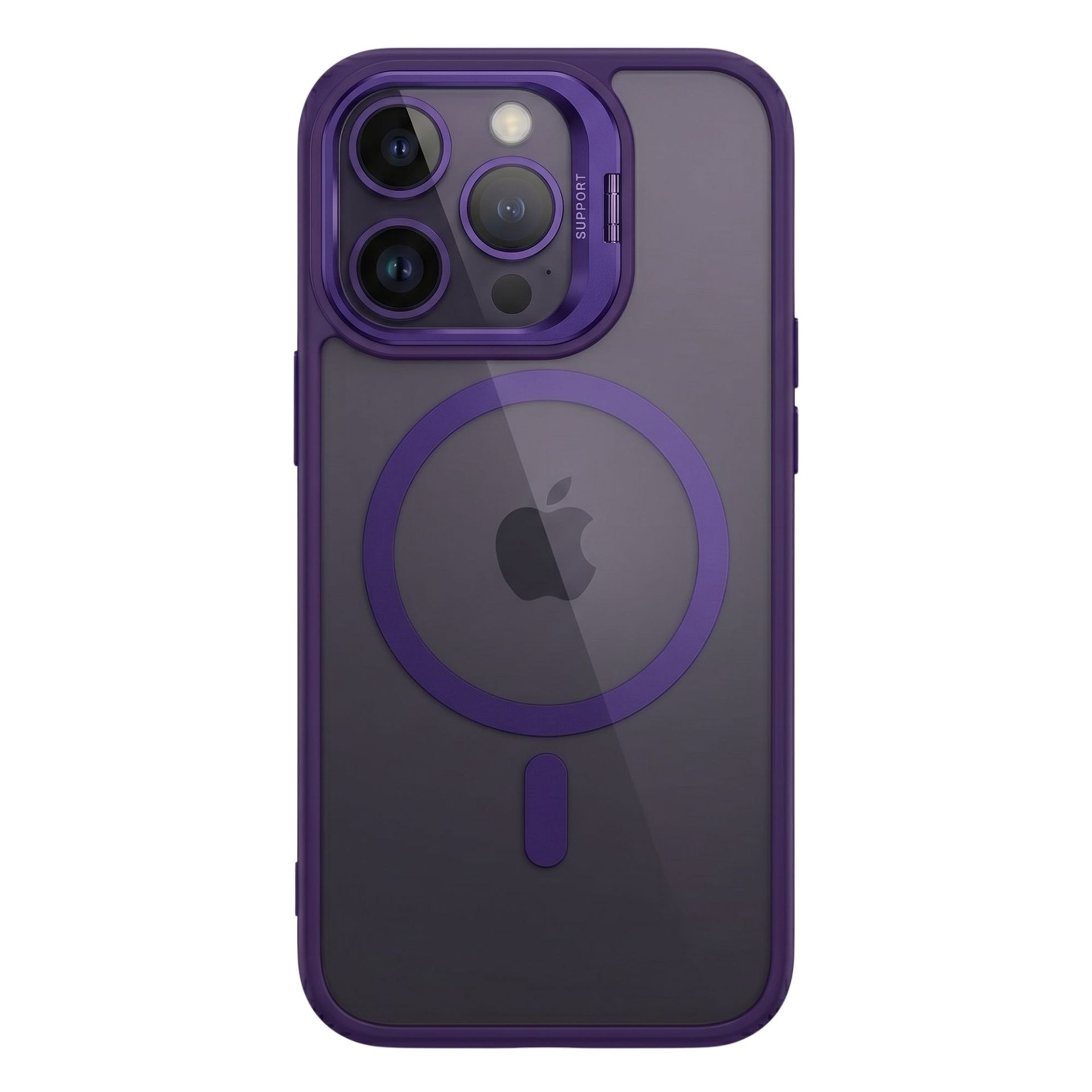 Husa de Protectie Telefon, Flippy, Compatibila cu iPhone 17 Pro Max, MagSafe, Acrylic, Suport Metalic Protectie Camera, Anti-Soc, Mov/Inchis