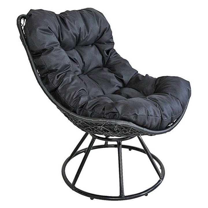 Fotel, vas, textil párna, fekete, 75 x 92 x 98 cm