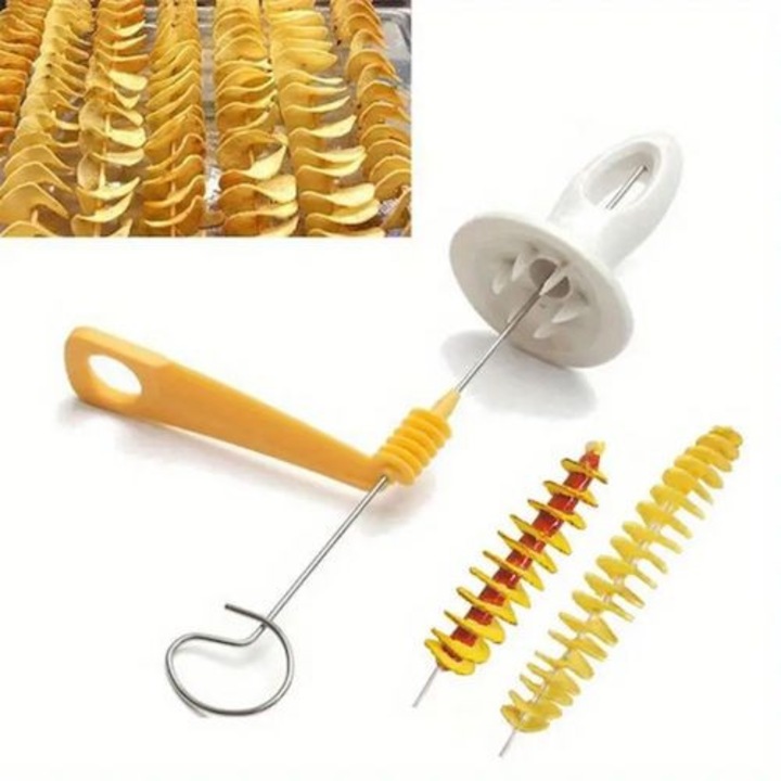 Taietor spiralat pentru cartofi, Manual, Otel inoxidabil de inalta calitate, Pentru cartofi prajiti Tornado, Pentru legume, Usor de curatat, Fara electricitate, Perfect pentru gratar