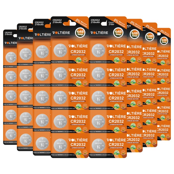 Set 40 Baterii CR2032 Litiu 3V, Voltière, 210 mAh, Dimensiuni 20x32 mm