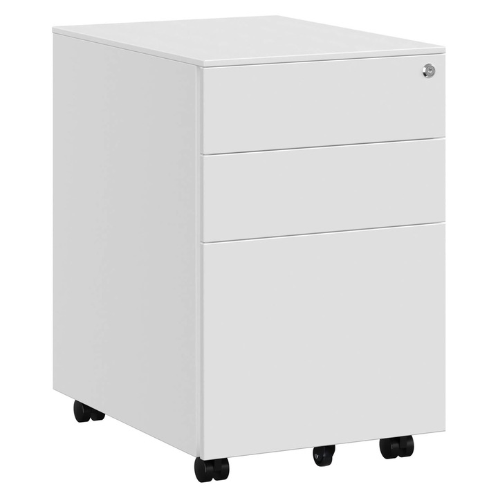 Мобилно шкафче тип rollbox за офис, от стомана, чекмедже с релса за A4 папки, 39x52x60 см, бяло