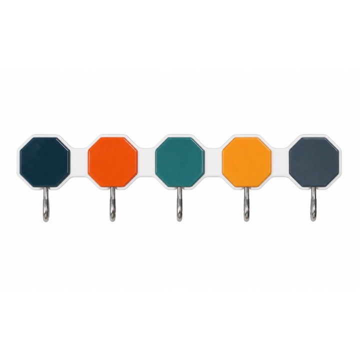 Agatatoare cu 5 carlige, Ideala pentru Chei si Prosoape, Autoadeziv, Montare Fara Gaurire, Design Modern, 30 x 7 cm, Multicolor