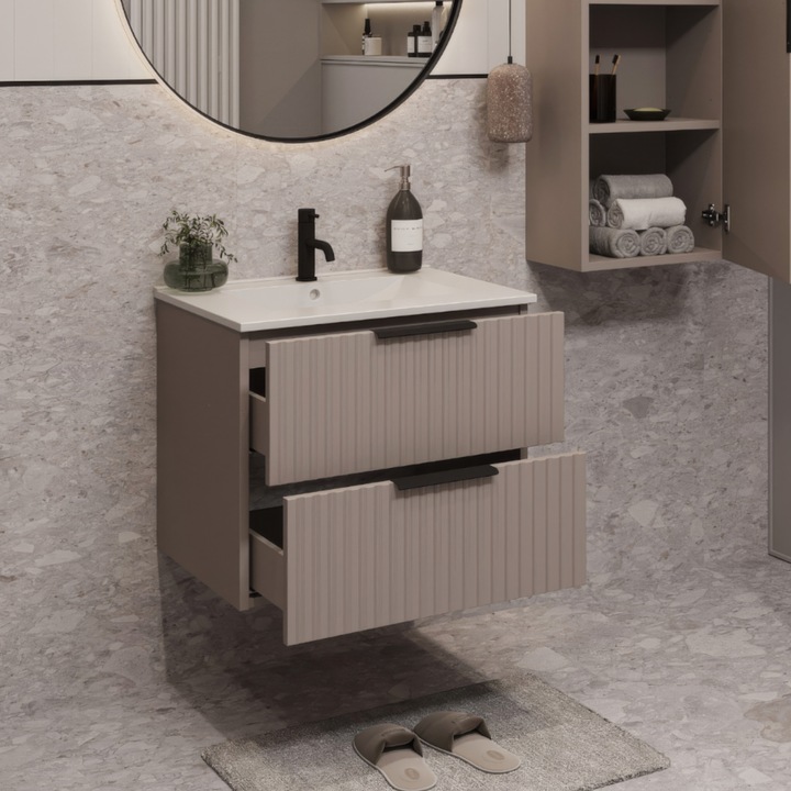 Dulap baie suspendat 60 cm Inoba, 2 sertare, ceramica, 60x46x50cm