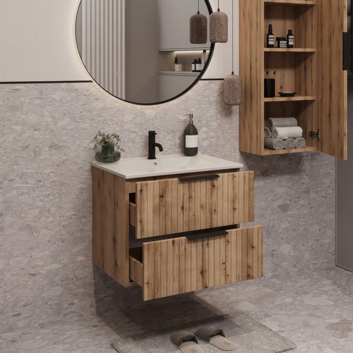 Dulap baie suspendat 60 cm Inoba, 2 sertare, umiditate ceramica, 60x46x50cm