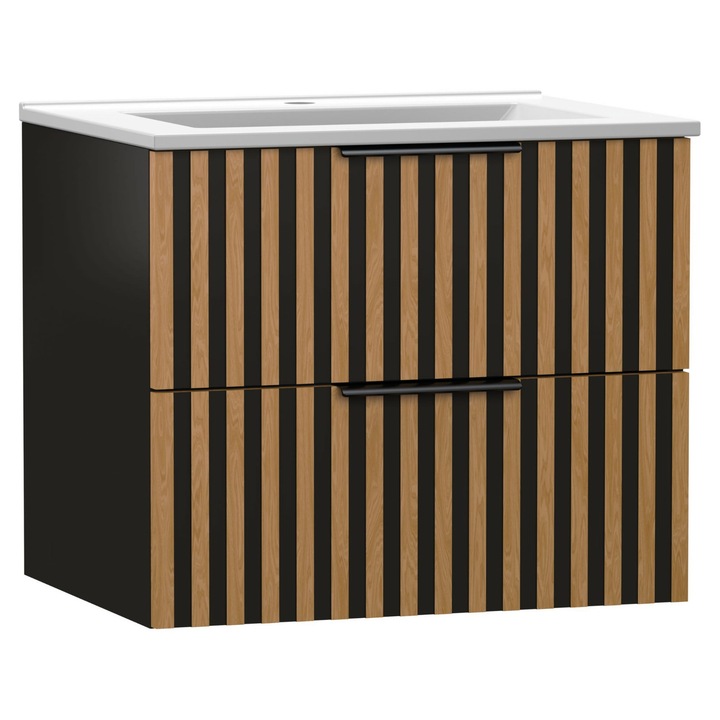 Mobilier baie set, Inoba, safca cu 2 suflade, MDF, negru, 60x50x46cm