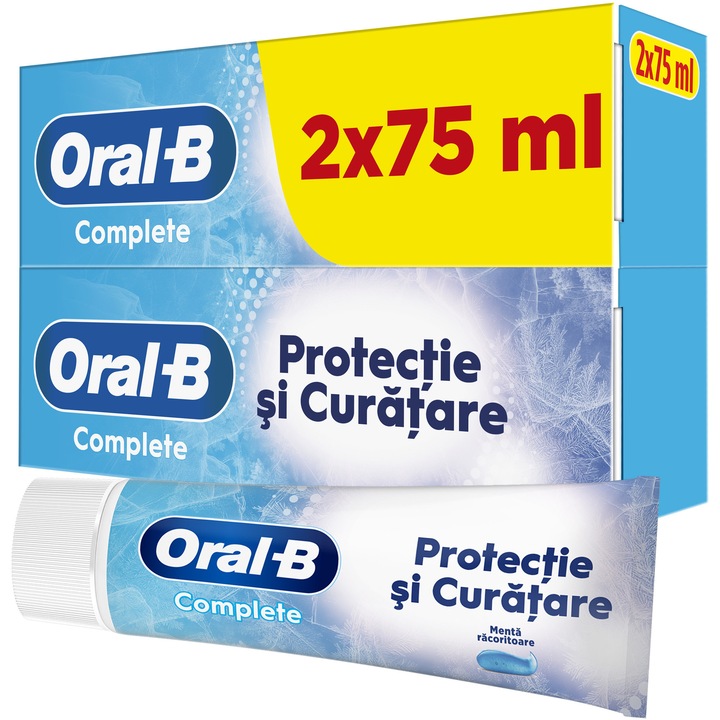 Паста за зъби Oral-B Complete Protect & Clean с антибактериален цинк и технология за дълготрайна свежест, Пакет 2-in-1, 2x75 мл