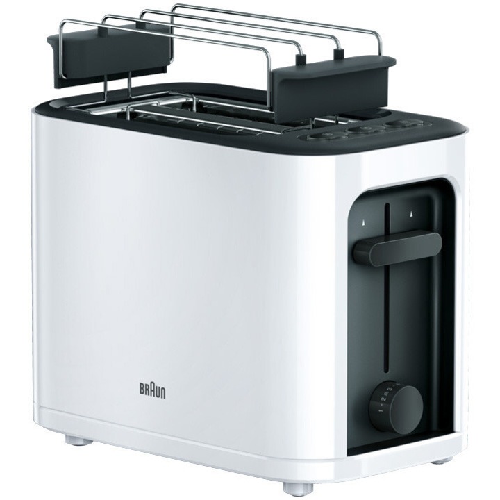 Braun PurEase HT3010WH kenyérpirító, 1000 W, 7 pirítási beállítás, 2 szelet, beépített melegentartó ráccsal, kiolvasztás és újramelegítés funkcióval, Fehér