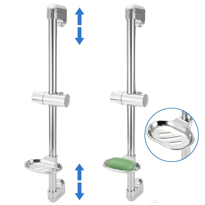 Sina De Dus, Bara Glisanta Reglabila De 61 cm, Kit Sina De Dus Cu Suport Pentru Cap De Dus Si Sapuniera, Montata Pe Perete, Cu Suport Pentru Cap De Dus, Bara Reglabila Pentru Cap De Dus, Pentru Baie