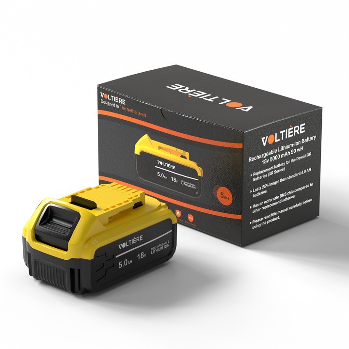 Acumulator Li-ion 5 Ah 18v, Voltière, Pentru DeWalt 18v XR-Series, indicator LED, Li-Ion 5000 mAh 18v