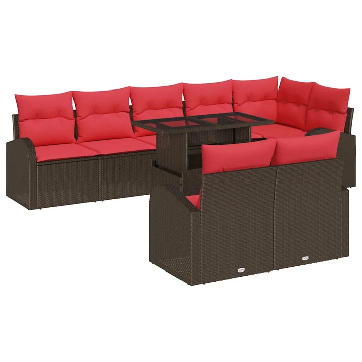 Set de canapele pentru gradina 9 pcs, vidaXL, Maro Rattan poli
