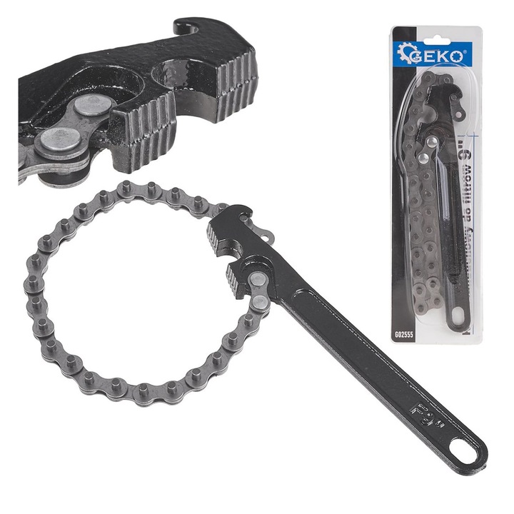 Cheie filtru ulei reglabil cu lant, GEKO, 9", 60-125mm