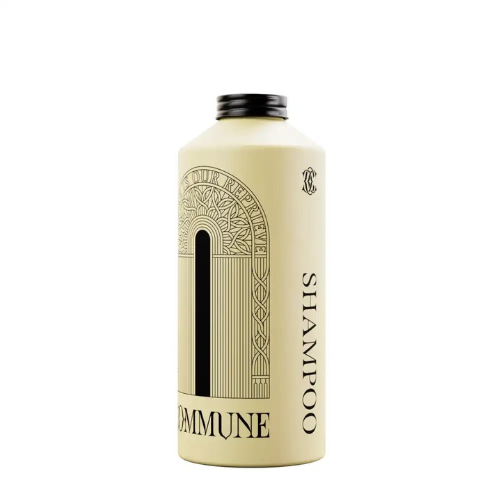 Refill sampon premium pentru par COMMUNE, Seymour, curata delicat parul si scalpul, contine uleiuri naturale, fara parabeni si siliconi, ingredinte vegane, recipient din aluminiu reutilizabil, fabricat in Marea Britanie, 750 ml