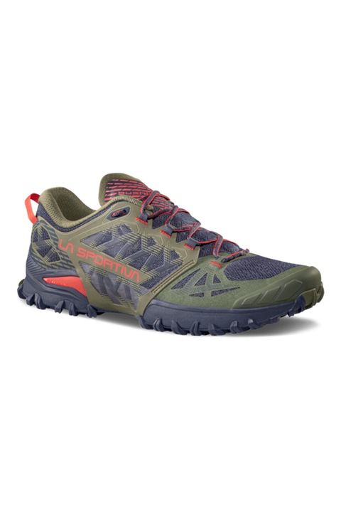 La Sportiva, Pantofi Bushido III din plasa cu detalii contrastante, adecvati pentru alergarea pe teren accidentat, Portocaliu mandarina/Verde pal/Bleumarin