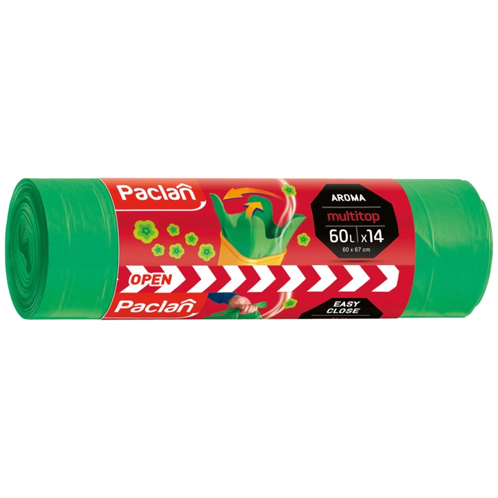 Saci menajeri Paclan Worki Multitop 60L, 14 bucati, verzi, rezistenti la rupere si scurgeri