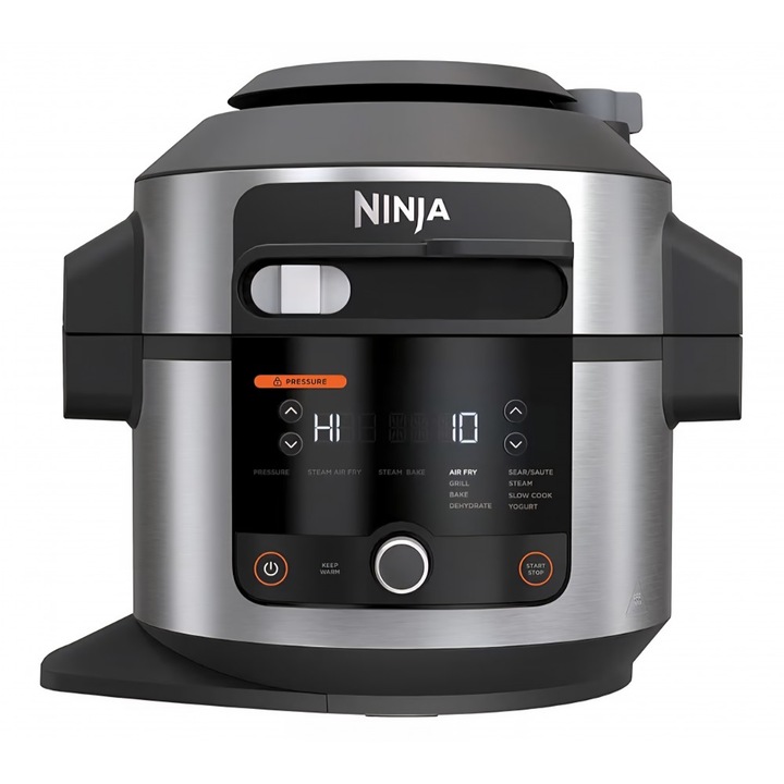 Multicooker Ninja Foodi SmartLid OL550EU, 11 programe, 6L, Oala sub presiune, Air Fryer, Slow Cooker, Grill, Coacere, Functie Combi-Steam, 1460W, Inox, termen livrare 7-8 zile
