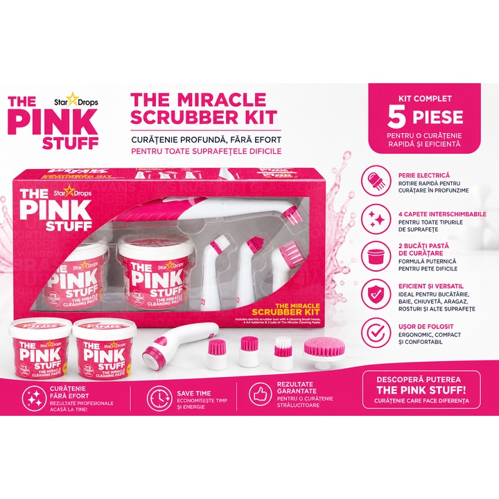 Univerzális Tisztítószett The Pink Stuff - The Miracle Scrubber Kit: Elektromos Kefe + 2x Tisztítópaszta 500g