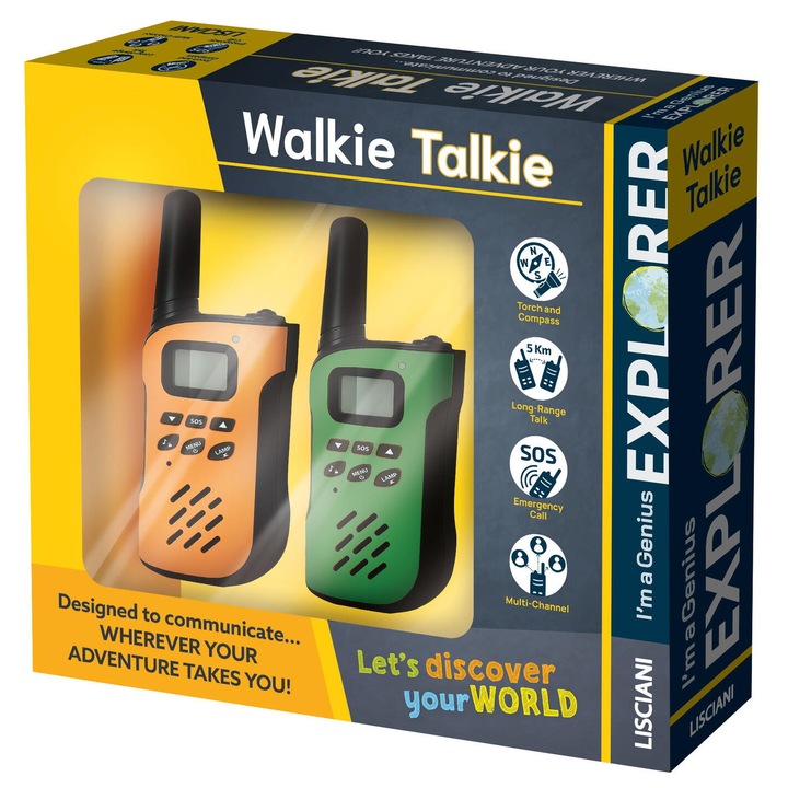 Lisciani walkie-talkie szett, 2 állomás, beépített lámpa és iránytű, 31.5x26x5.5cm