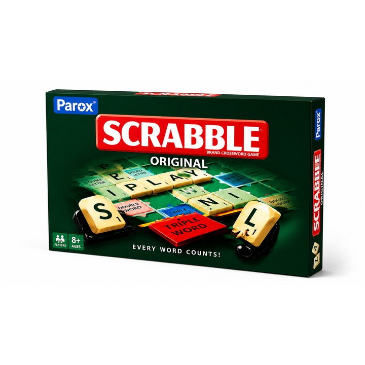Oktatójáték Scrabble Original Parox, 2-4 játékos, fejleszti a szókincset, karton/műanyag, 8+ év