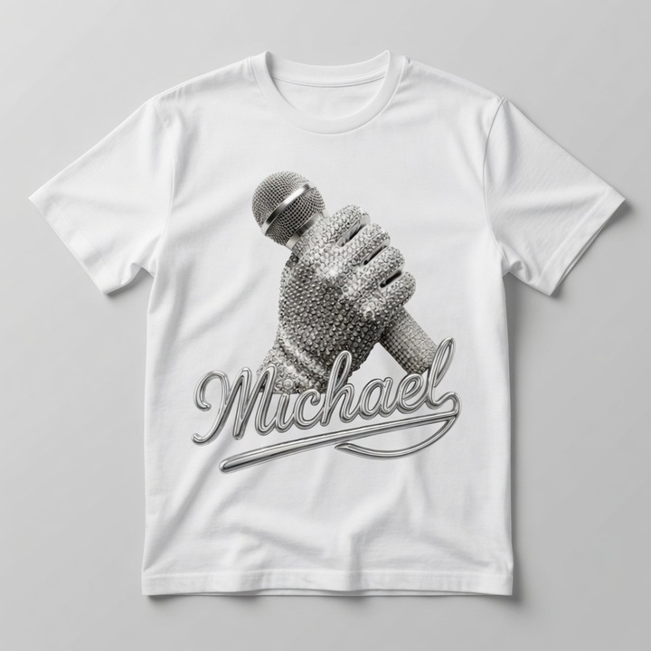 Tricou Premium Personalizat Michael Jackson, King of POP, Shine Legend, Design Microfon, Bumbac 100%, Cadou, S Unisex