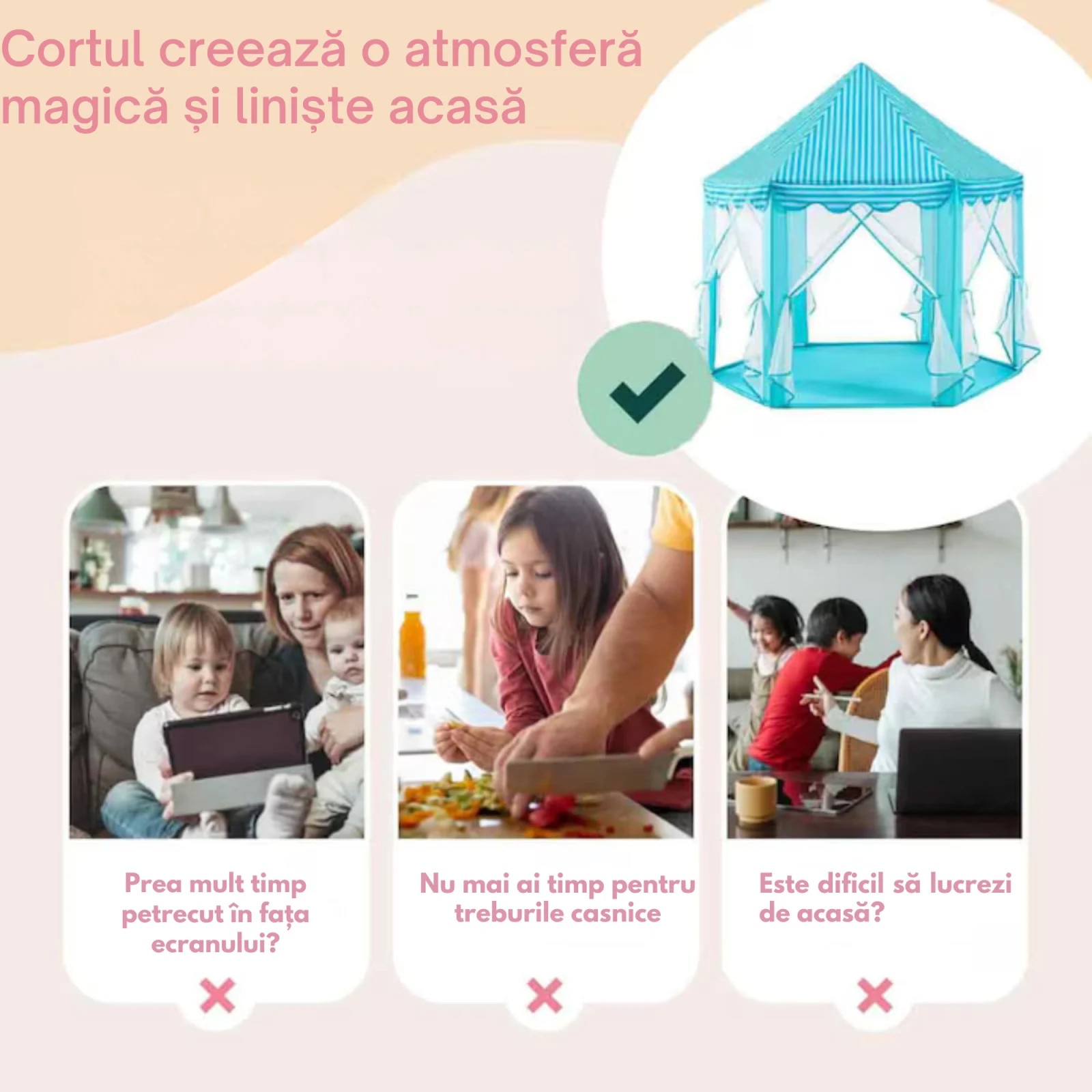 Cort de Joaca Tip Castel Albastru 54x55 inch pentru Copii VarioShop ...