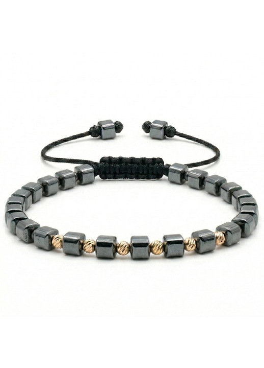Bratara cu 6 bile de aur 14k si Hematit cuburi
