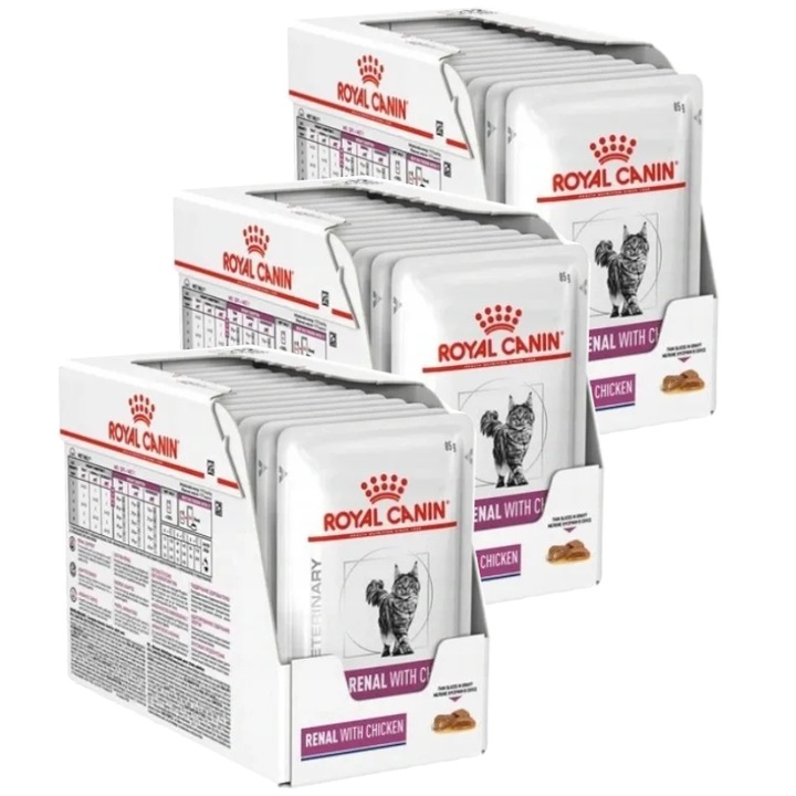 Royal Canin Veterinary Renal 36x85g Hrana umeda cu pui in sos pentru pisici cu insuficienta renala, previne formarea pietrelor