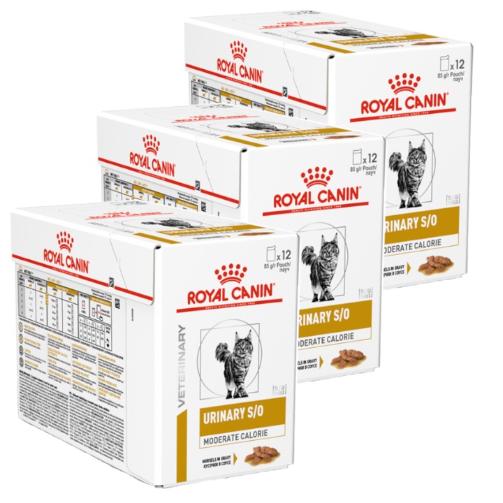 Royal Canin Veterinary Urinary S/O Moderate Calorie 36x85g Hrana Umeda in Sos pentru Pisici pentru Pietre Struvite
