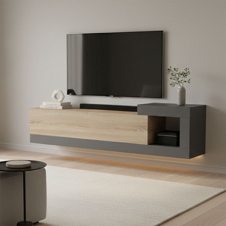 Comoda TV Flato, stejar sonoma/antracit, 150x29.5x38.5 cm