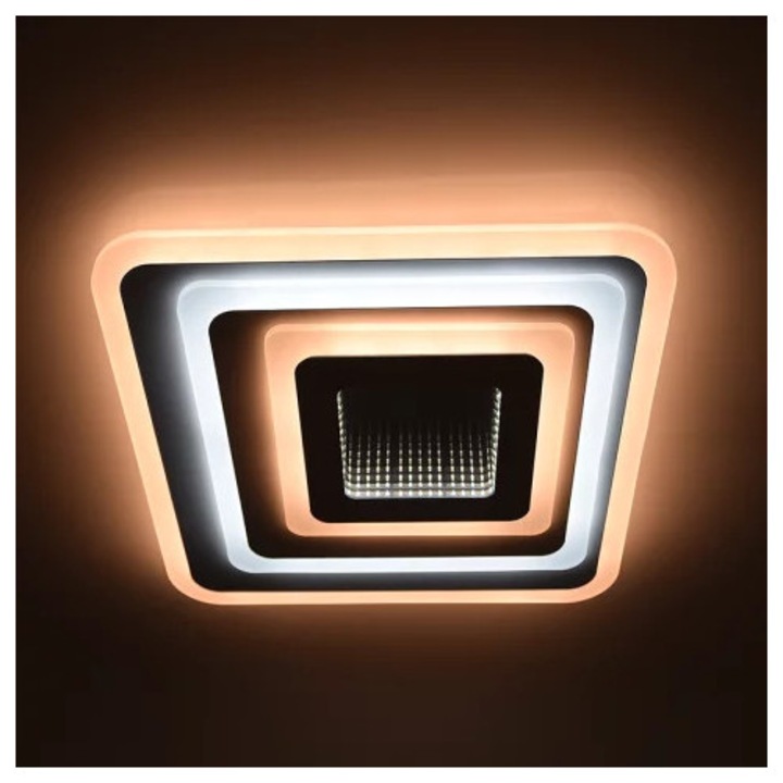 Plafoniera Avide Nansy 3D, 81W, 11360 Lumen, 480x480x55mm, alb/galben