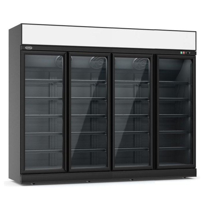 Congelator Combi cu 4 uși de sticlă, negru, dimensiuni 2388x580x1538 mm, volum 2060 litri