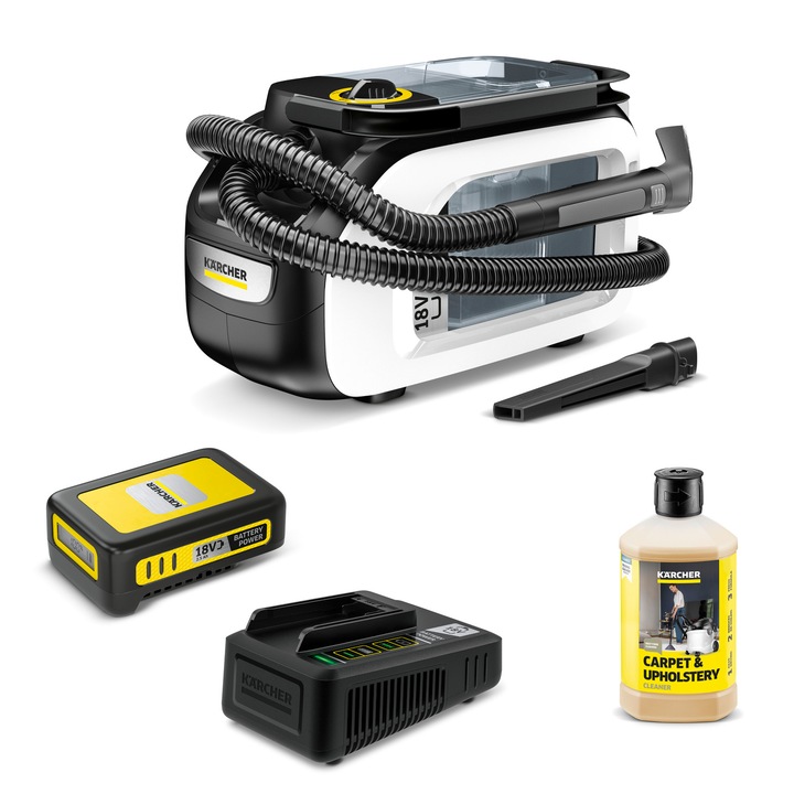 Aspirator cu spalare prin injectie-extractie cu acumulator SE 3-18 Compact Home Battery Set (include baterie de 18 V cu 2.5 Ah si solutie de curatat materiale textile)