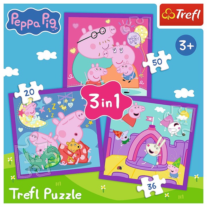 Puzzle Trefl 3 in 1, Peppa Pig, 50/36/20 piese