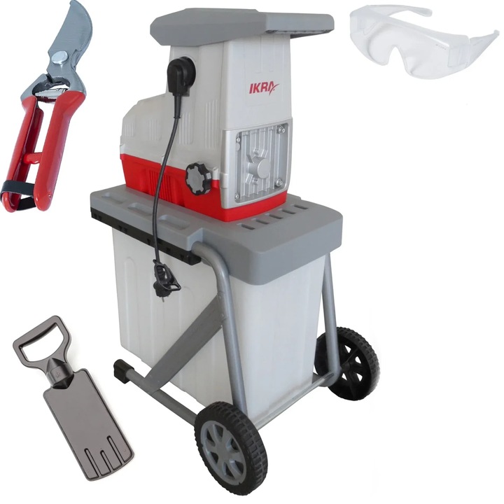 Tocator crengi si resturi vegetale electric Ikra LH 3000A, putere 3000 W, diametru tocare maxim 44 mm, cos colectare 60 l, roti transport