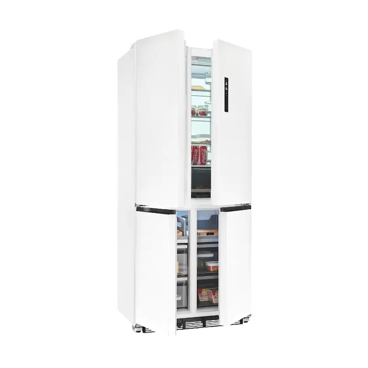 Frigider side by side cu 4 usi incorporabil Exquisit, H 193 cm, capacitate totala 466 litri, Full No Frost, sistem MultiAirflow, Child Lock, racire si congelare rapida, alarma usi deschise, control invididual de temperatura, picioare ajustabile, alb